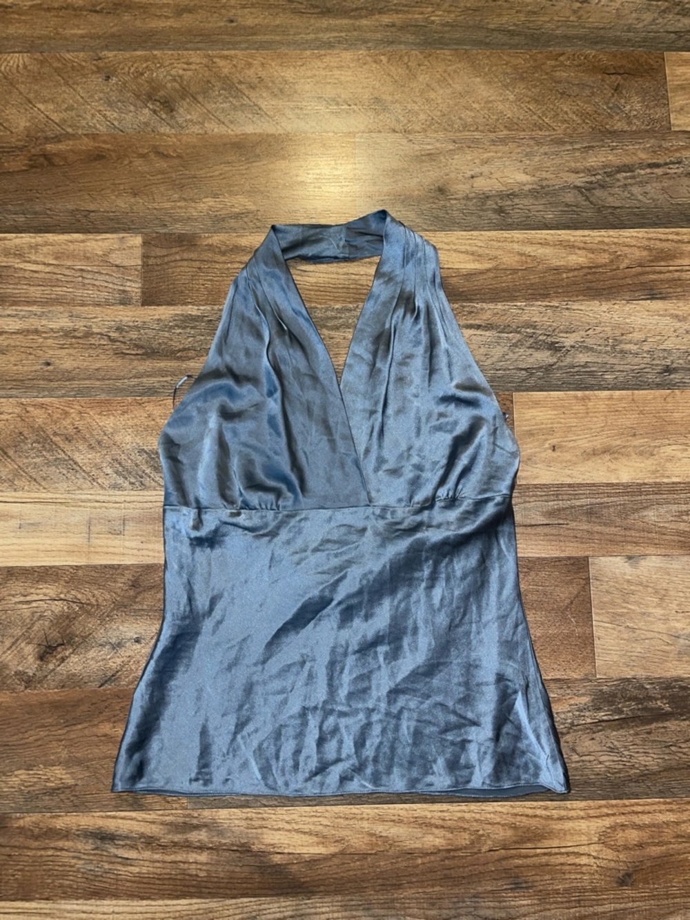 Express Vintage Silk Halter V-Neck Top in Slate Gray size M EUC